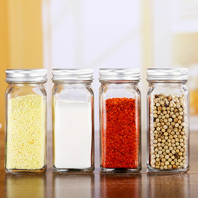 Glass Spice Jars with Labels 4oz Empty Square Spice Bottles with