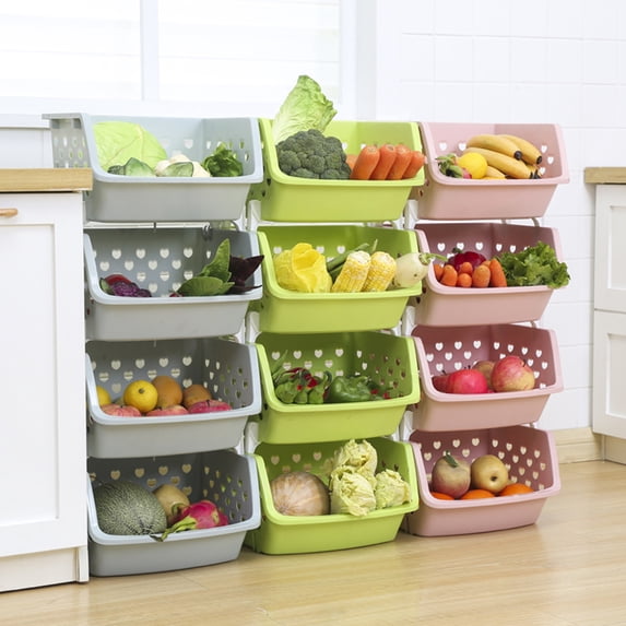 Limei 1 Pack Stackable Detachable Storage Baskets Hollow Fruit Vegetable Organizer for Home Kitchen, 13" x 8.3" x 7.3"