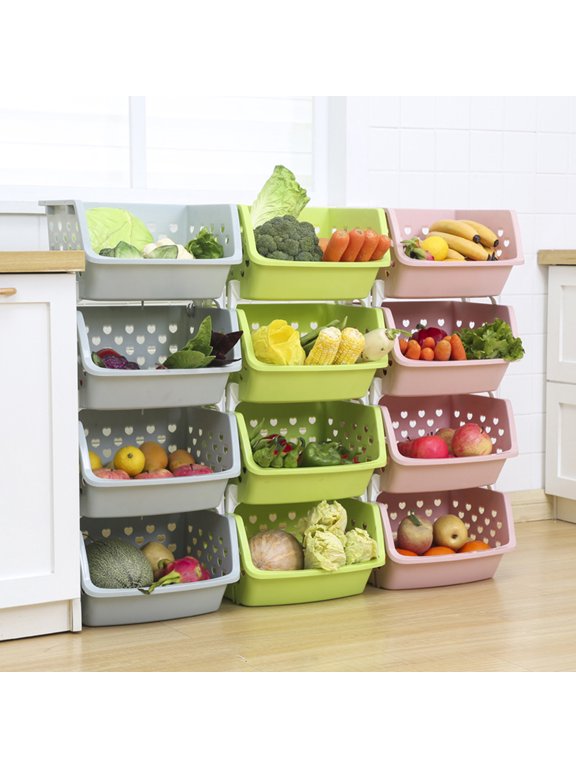 1 Pack Stackable Detachable Storage Baskets Hollow Fruit Vegetable Organizer for Home Kitchen, 13" x 8.3" x 7.3"