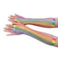thumbnail image 1 of Limei 1 Pair 80s 90s Fishnet Mesh Gloves for Women Kids Neon Fingerless Glove for Cosplay Costumes Accessories, 1 of 7