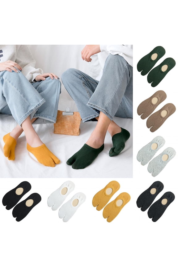1 Pair Tabi Socks V Toe Flip-flop Socks Non Slip No Show Socks Flat Boat Line for Men Women Girls Boys (White)