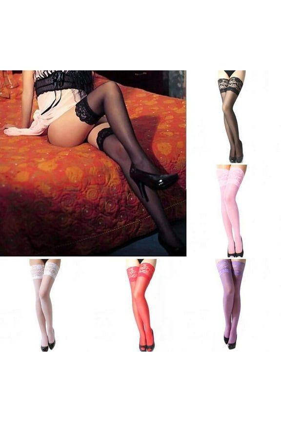 1 Pair Women Thigh High Stocking Lace Top Stockings Silky Stocking Tights for Women Girls (Pink)