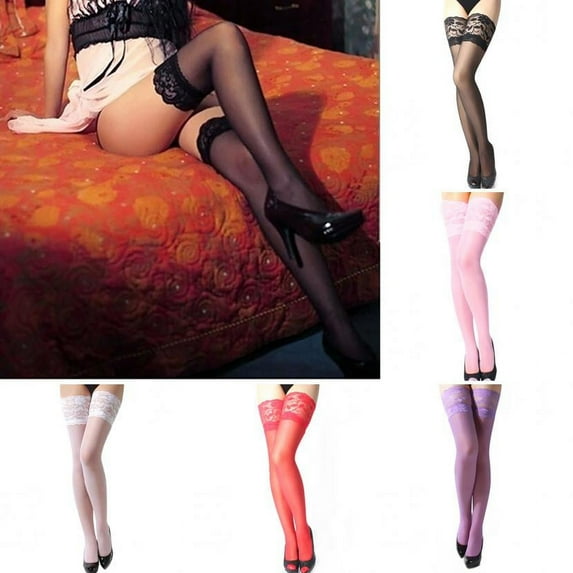 Limei 1 Pair Women Thigh High Stocking Lace Top Stockings Silky Stocking Tights for Women Girls (Red)