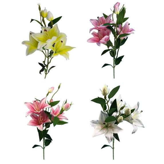 Limei 1 Pcs Long Stem Artificial Lilies Flowers Fake Silk Full Bloom Lily for Home Table Centerpieces Arrangement Wedding DIY Decoration