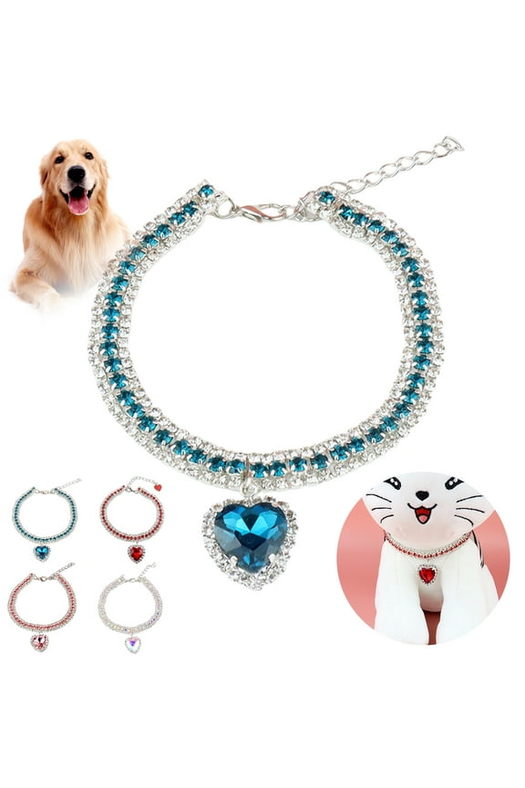 1 Pcs Pet Necklace, Pet Collar Love-heart Pendant Jewelry Shiny Inlaid Rhinestone Pet Dog Cats Necklace Loop for Puppy Kitten