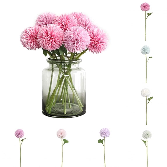 Limei 10 Pack Artificial Chrysanthemum Ball Flowers Bouquets for Bride Single Stem Plastic Hydrangea Silk Flowers for Wedding Bouquets Centerpieces Arrangements Party Home Garden Decor (Light Green)