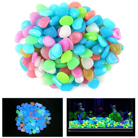 Limei 100 Pcs New Colorful Glow in The Dark Pebbles Stones Rocks for Fish Tank Aquarium Garden Walkway, Random Color