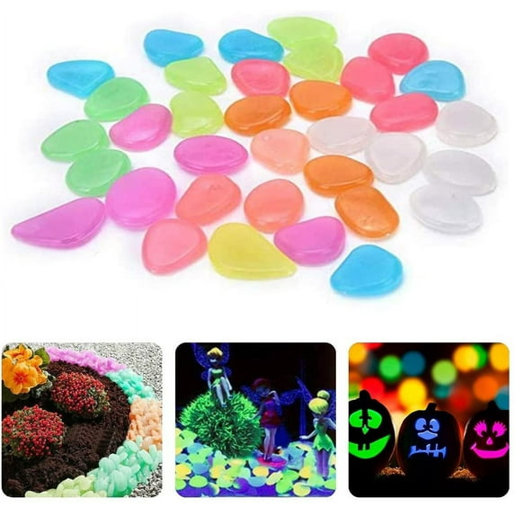 Limei 100Pcs Glow in The Dark Rocks - Fish Tank Rocks - Aquarium Decoration Rocks - 0.9" Irregular Pebbles - for Fish Tank, Pond, Bonsai, Garden, Patio, Lawn, Pathway, Driveway, Swimming Pool