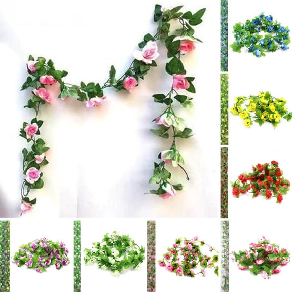 Limei 1PCS Fake Rose Vine 7.2FT Garland Artificial Flowers Plants for Hotel Wedding Home Party Garden Craft Art Decor (Light Pink)