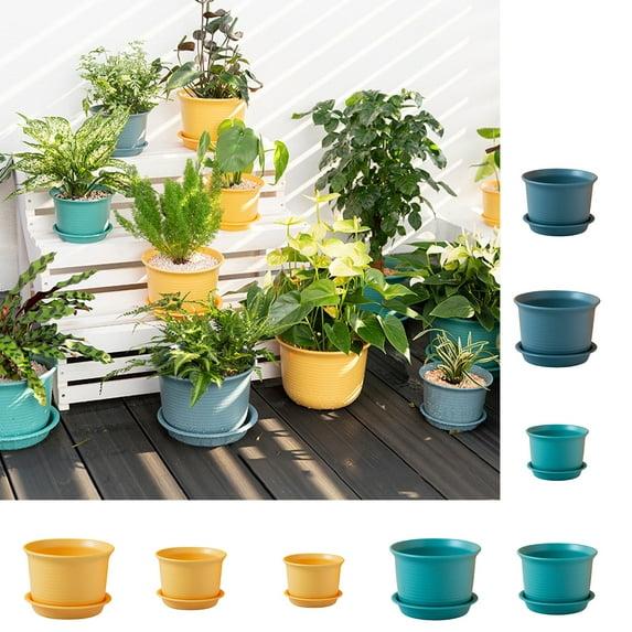 Limei 1Pc Thicken Green Flowerpot Reliable Resin Creative Ripple Pattern Flower Planter for Home (L)