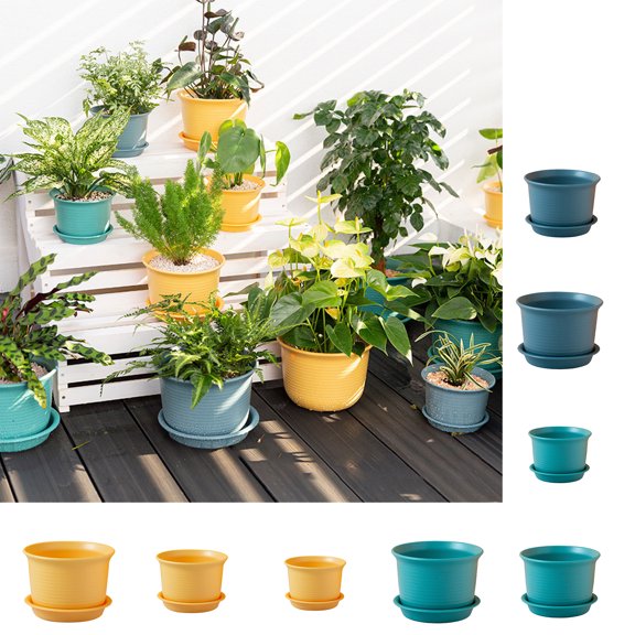 Limei 1Pc Thicken Green Flowerpot Reliable Resin Creative Ripple Pattern Flower Planter for Home (M)