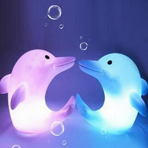 Limei 2 Pack Cute Dolphin 7 Changing Colors LED Night Light Decoration Nightlight Children Kids Gift White