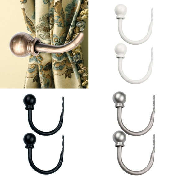 Limei 2 Pack Metal Curtain Holdbacks - Decorative Wall Mounted Drapery Tiebacks with Screws, Heavy Duty Window Treatment Holdbacks for Home Decor, Black (S)