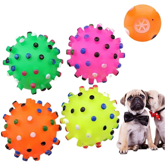 Limei 2 Pack Puppy Toys Squeaky Balls for Dogs, Durable Dog Toy Balls with High Bounce, TPR Soft Stab Puppy Chew Toys Balls Interactive Dog Toys for Small Medium Pet Dogs, Random Color