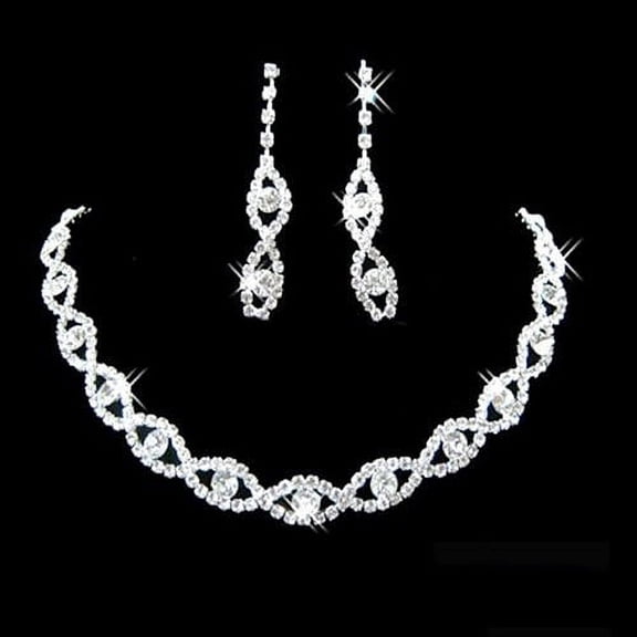 Limei 2 Pack Women Silver Rhinestone Twisted Necklace Dangle Earrings Bridal Wedding Jewelry Set