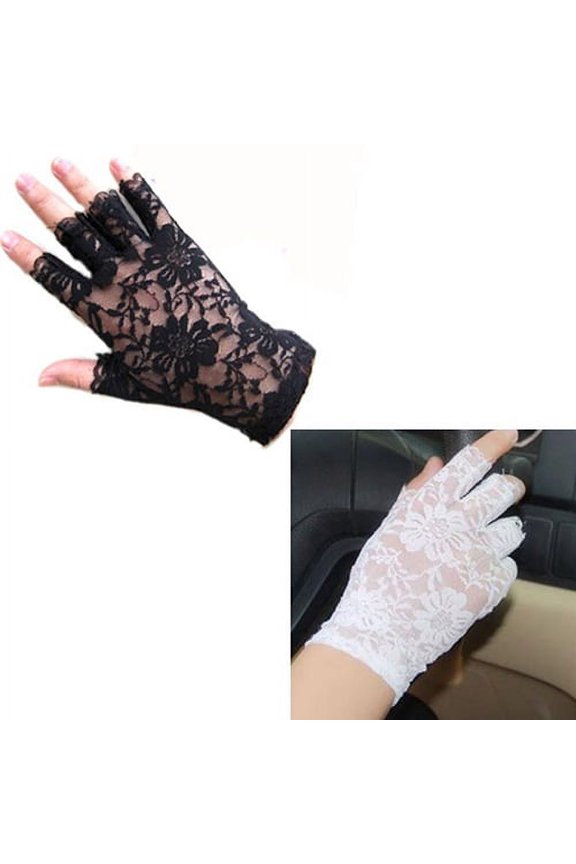 2 Pairs Women's Lace Gloves Fingerless Floral Gloves Bridal Prom Gloves for Wedding Party Costume Accessories
