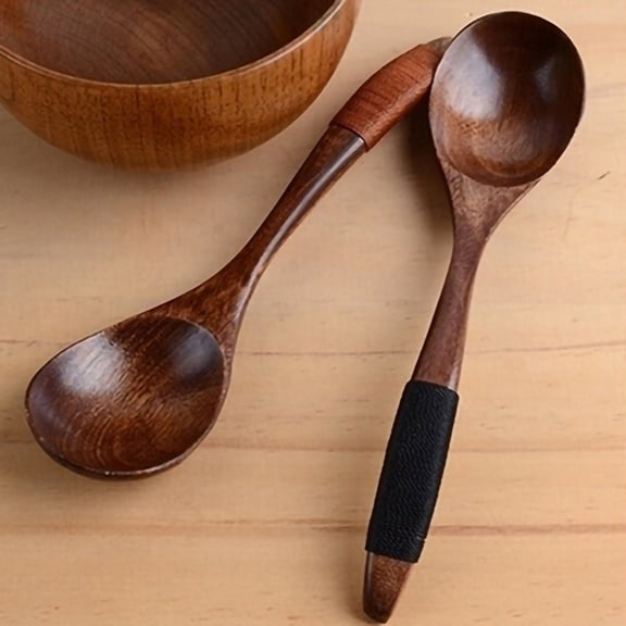Limei 2-Piece Soup Spoon Set Chinese Spoon Flatware Wood Mirror Polishing 7.1-Inch 18cm