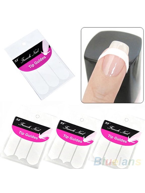 2 Sheets 96PCS French Manicure Nail Art Stickers Strips, Self-Adhesive Nail Sticker Tips for Manicure Decoration DIY Tools, Manicure Nail Art Tips Form Guide Stickers Moon Shape Design White