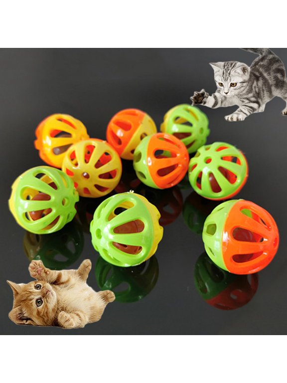 20Pcs Plastic Ball Cat Toys Lattice Balls with Bell Jingle Kitten Toy, Color Varies, Random Color