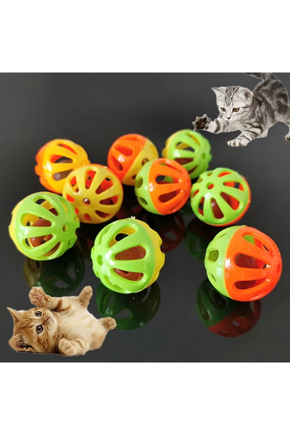 20Pcs Plastic Ball Cat Toys Lattice Balls with Bell Jingle Kitten Toy, Color Varies, Random Color