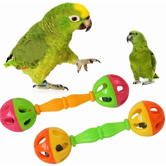 Limei 2Pcs Parrot Chew Toys - Pet Bird Parrot Hollow Double-Head Bell Ball Rattle Bite Chew Interactive Toy for Medium and Small Parrot