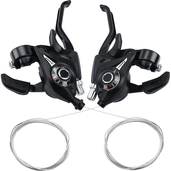 Limei 2Pcs Shifter 3x7 Speed Shifter Brake Lever Set 21 Speed Bike Gear Shifter and V Brake Cable for Moutain Bike, Road Bike, MTB, BMX, Fixie Gear, Cycling
