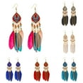 thumbnail image 1 of Limei 2Pcs Women Fashion Earrings Feather Pendant Alloy Tassel Long Earrings, Multicolor, 1 of 7