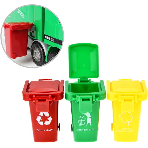 Limei 3 Pack Kids Toy Push Vehicles Garbage Cans Mini Truck's Trash Cans