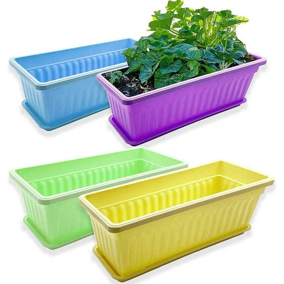 Limei 3 Packs 17.3 Inch Purple Rectangular Window Flower Box Planter with Tray for Balcony, Windowsill, Garden