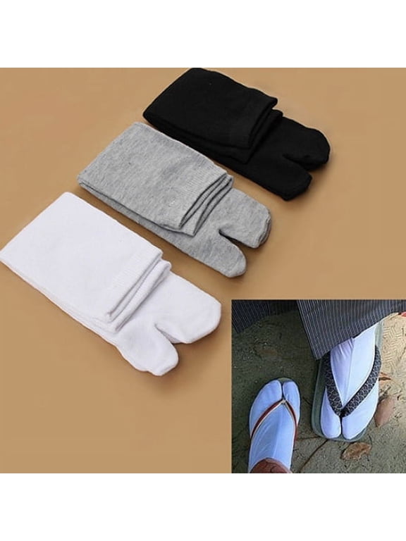 TELOLY 3 Pairs Japanese Tabi Socks Split Toe Soft Polyester Ninja Slipper Socks for Geta Sandals Elastic Kimono Footwear for Men and Women Black