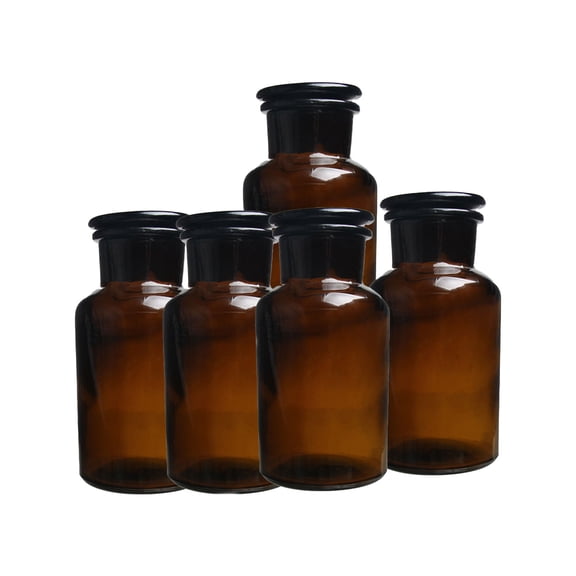 Limei 30ml Lab Amber Glass Reagent Bottle,Wide Mouth,Brown Flask with Ground Stopper
