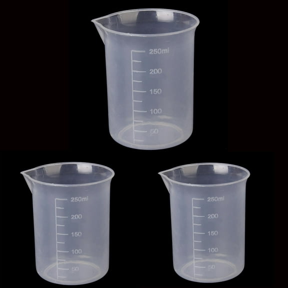 Limei 3pcs Measuring Cup 250ml PP Plastic Graduated Beaker Transparent for Lab Kitchen Liquids