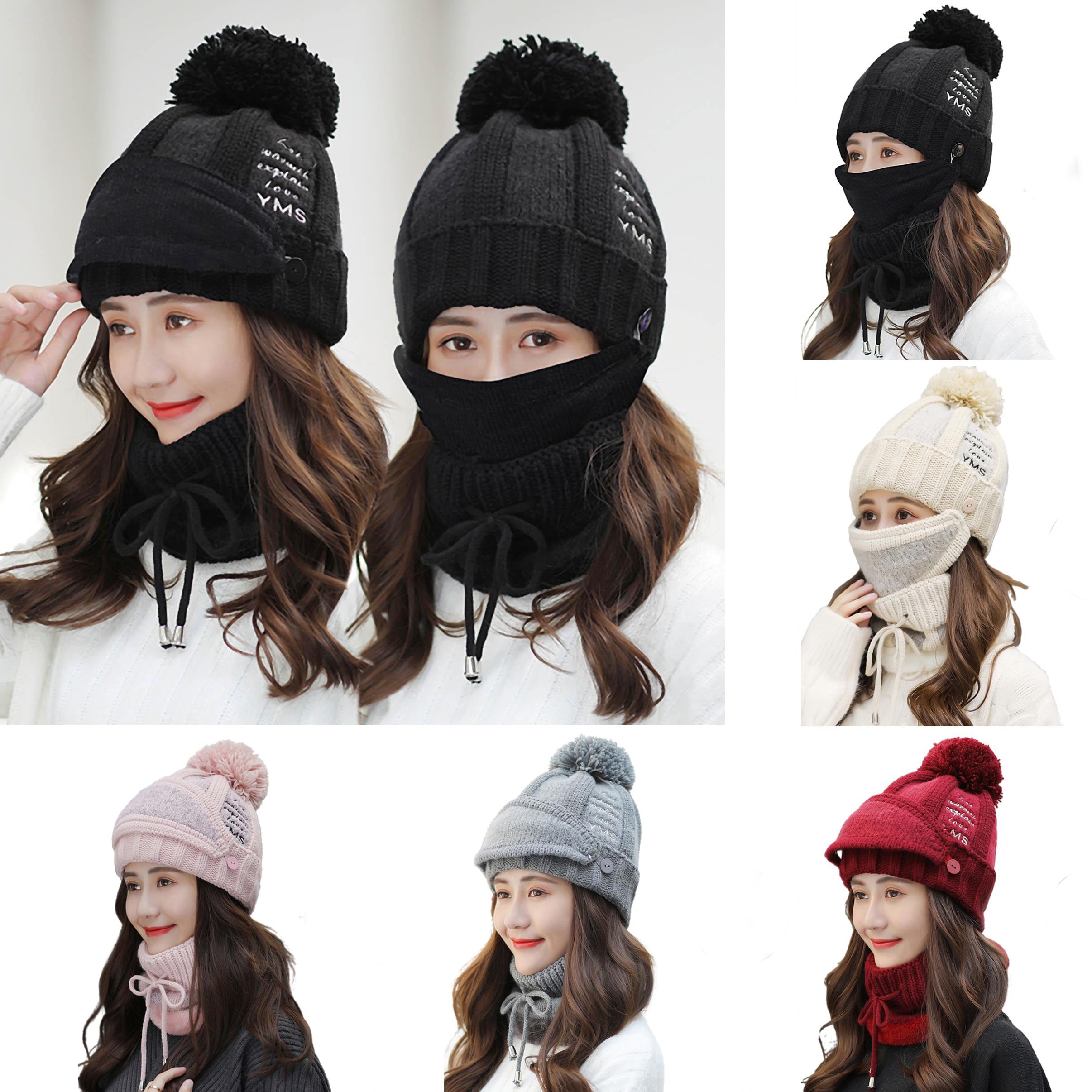 Limei 4pcs/Set Fashion Women Winter Knitted Hat Thickened Woolen