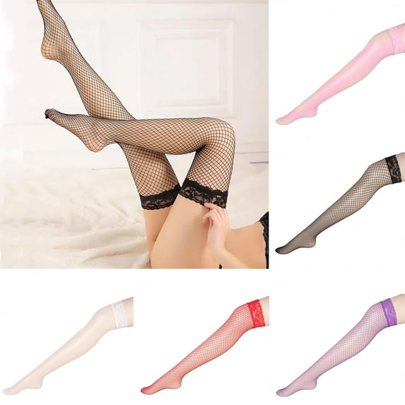 Limei 5 Pairs Women Thigh High Stockings Anti-skid Lace Sheer Tights Silky Stockings for Women and Girls Supplies