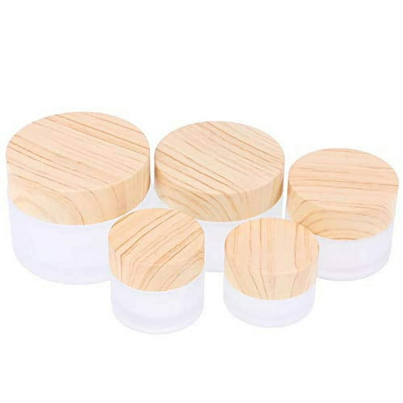 Limei 5g/10g/15g/20g/30g/50g Frosted Glass Cream Jar,Empty Makeup Cosmetics Container Jar Pot With Wood Grain Lid for Face Cream Cosmetic Eye Shadow (1 Pack)