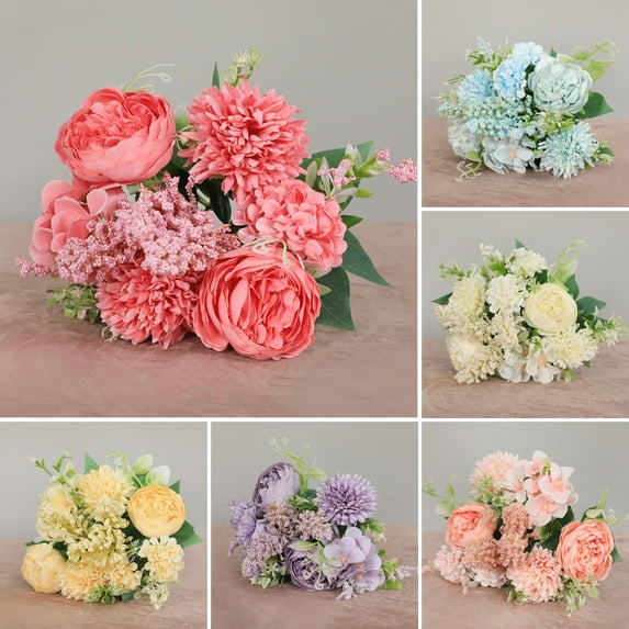 Limei Artificial Flowers 13", Silk Flower Peony Bouquets, Fake Flowers Roses Decoration, Faux Floral Arrangements for Wedding Home Decor