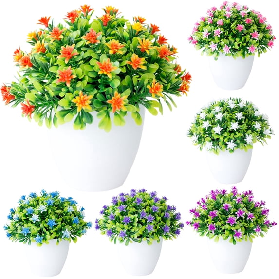 Limei Artificial Plant Flower Fake Plants, Mini Plastic Simulation Plant Fake Green Grass Bonsai for Indoor Office Home Garden Decor, Size:7.9”x7.5”x7.5”(Rose Red)