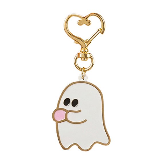 Limei Cartoon Ghost Bag Charm Halloween Black White Ghost Keychain Holding Love Heart Ghost Key Chain for Couples Acrylic Ghost Charm for Backpacks Handbags