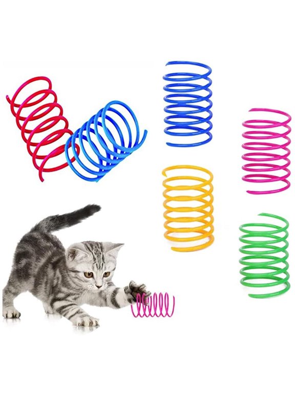 Cat Spiral Spring, 10Pcs Cat Creative Toy to Kill Time and Keep Fit Interactive cat Toy Durable Heavy Plastic Spring Colorful Cat Toy for Swatting, Biting, Hunting Kitten Toys, Random Color