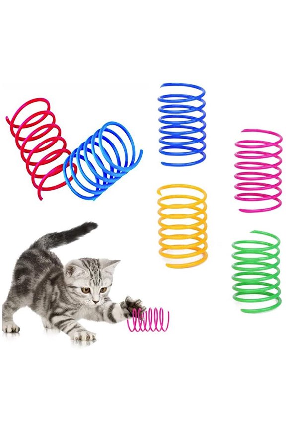 Cat Spiral Spring, 10Pcs Cat Creative Toy to Kill Time and Keep Fit Interactive cat Toy Durable Heavy Plastic Spring Colorful Cat Toy for Swatting, Biting, Hunting Kitten Toys, Random Color