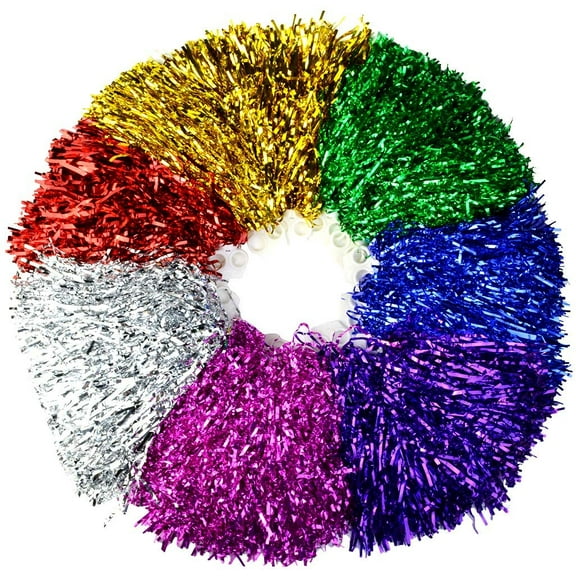 Limei Cheerleading Pom Poms, 5 Pack Cheerleader Pompoms Metallic Foil and Plastic Ring Pompoms Cheerleader for Sports Team Spirit Cheering, Party and Dance