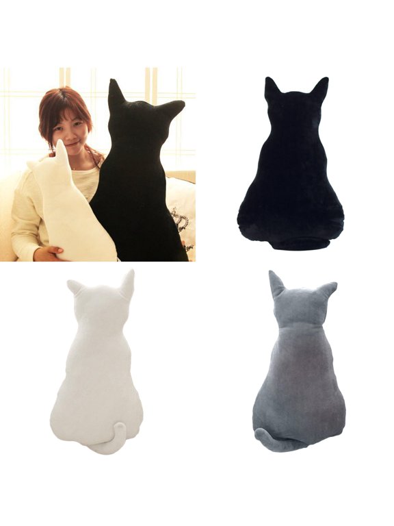 Cute Plush Cats Doll Soft Stuffed Pillow Doll Toy Gift for Kids Girlfriend Cat Stuffed Animals Cat Body Pillow Birthday Gift, 1 Pack, Black (12")
