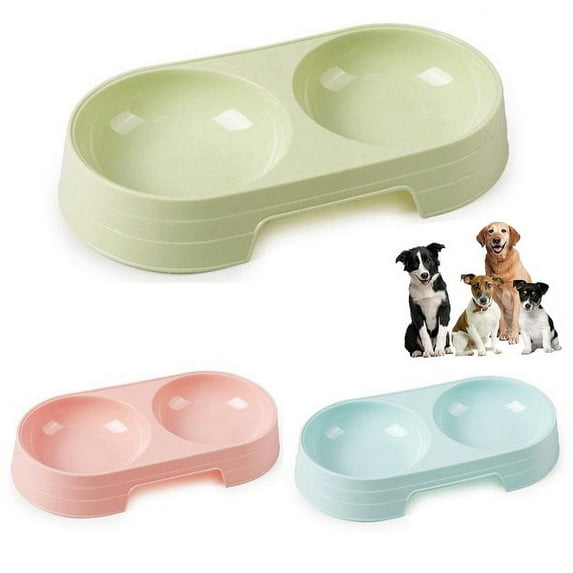 Limei Dog Cat Bowls Plastic Double Dog Food and Water Bowls No-Spill Pet Feeder Dispenser Bowls Small Puppy Bowl for Small Dogs Cats, 9.8x4.9 Inch