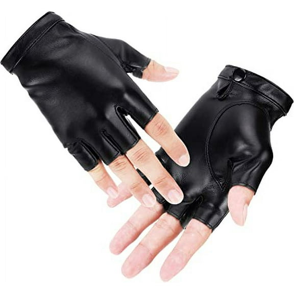 Limei Faux Leather Cycling Fingerless Gloves, Outdoor Driving Motorcycle Sport Half Finger Glove for Men Women Teens