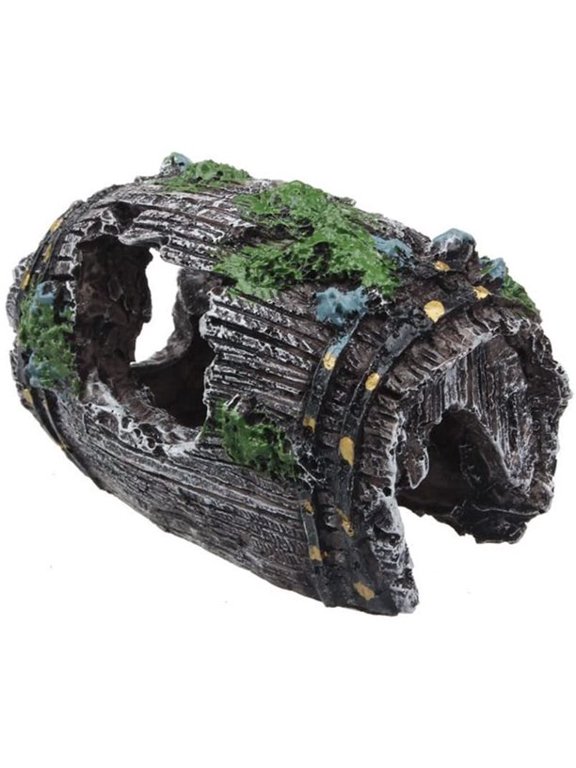 Fish Tank Aquarium Cave Resin Broken Barrel Ornament Landscape Decor (Black)