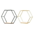 thumbnail image 1 of Limei Geometric Hexagon Shaped Floating Shelves 11.02" x 4.13" x 9.84", Home Decor, Metal Wire and Rustic Wood Wall Storage Shelves for Bedroom, Living Room, Bathroom, Kitchen and Office, Black, 1 of 6