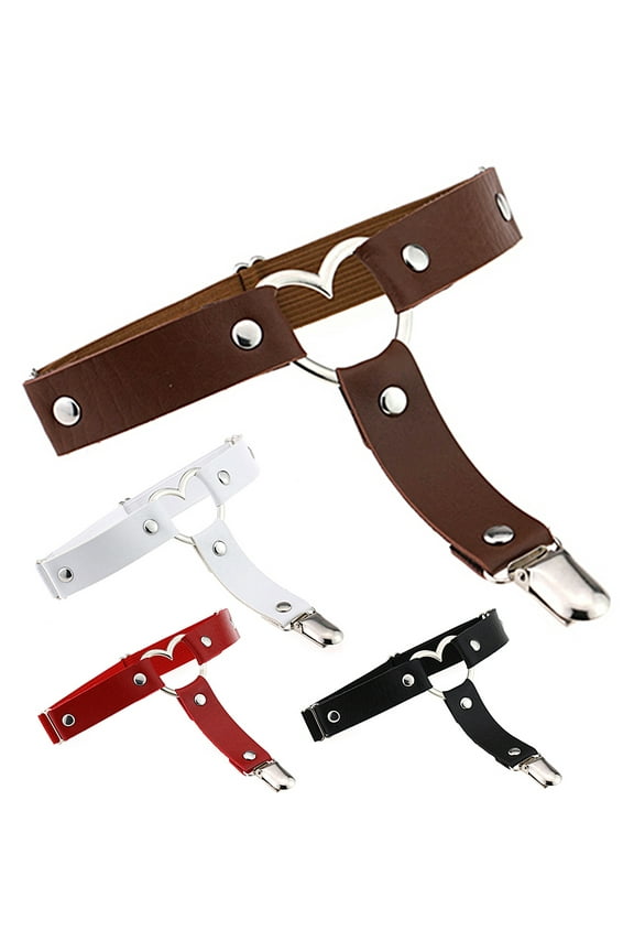 Heart Leg Garter Belt Adjustable Punk Gothic Garter with Anti-Slip Clips for Women Girl (Coffee)