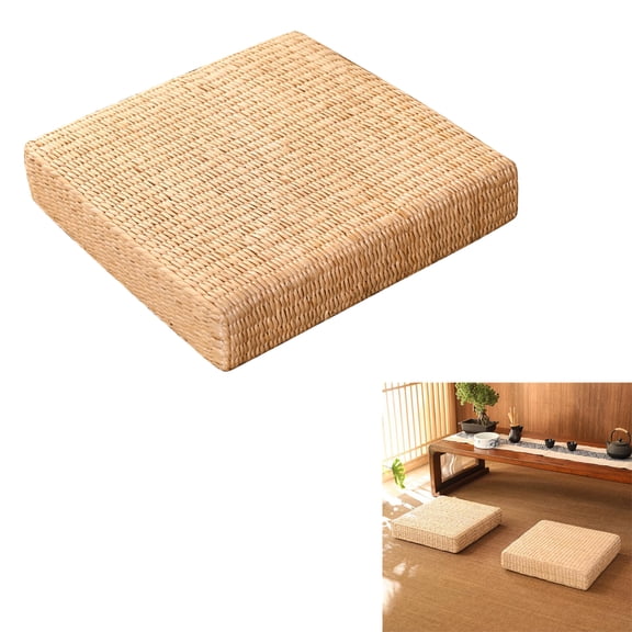 Limei Japanese Seat Cushion Square Pouf Tatami Chair Pad Yoga Seat Pillow Knitted Floor Mat Garden Dining Room Home Decor Outdoor (15.75" x 15.75" x 2.36")