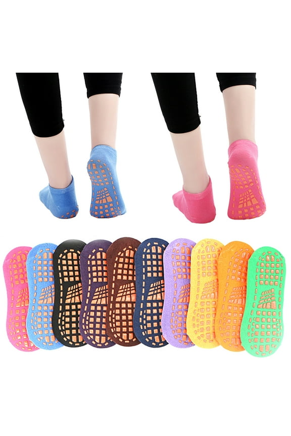 Non-slip Indoor Trampoline Socks ,Sticky Grip floor Anti-Skid Socks Yoga Rubber Bottom Breathable Cotton Socks, 1 Pair, Yellow(M)