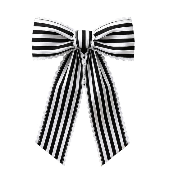 Limei Outdoor Front Door Bow Wreath Ribbon Sash Black White Striped Wreath Ribbon Farmhouse Style Front Door Garland Weatherproof Decorative Bow for Holiday